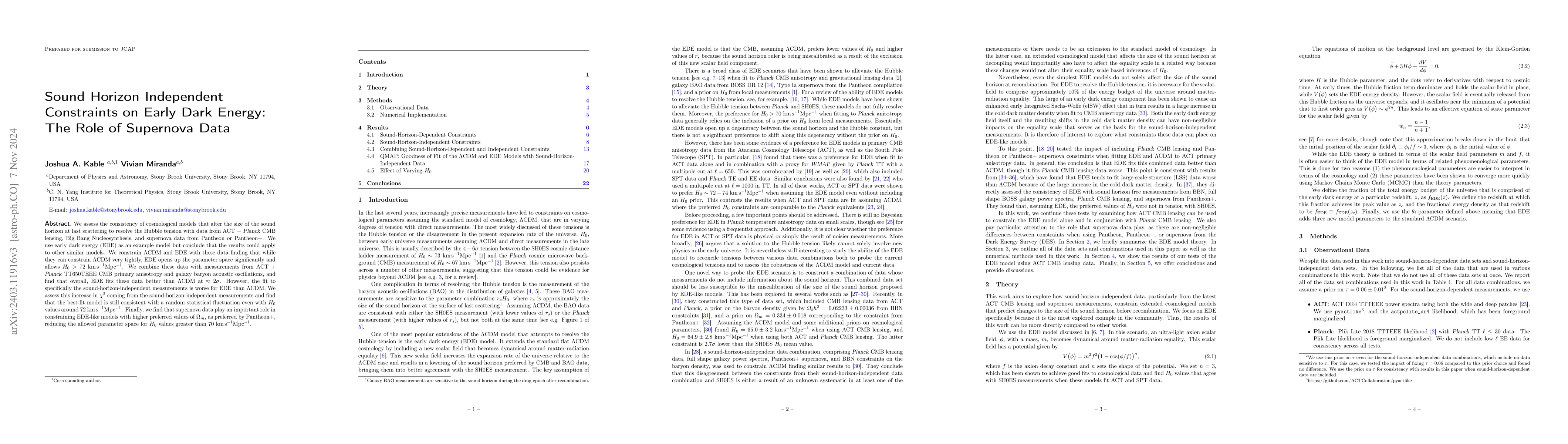 Thumbnail for Sound Horizon Independent Constraints on Early Dark Energy: The Role of
  Supernova Data