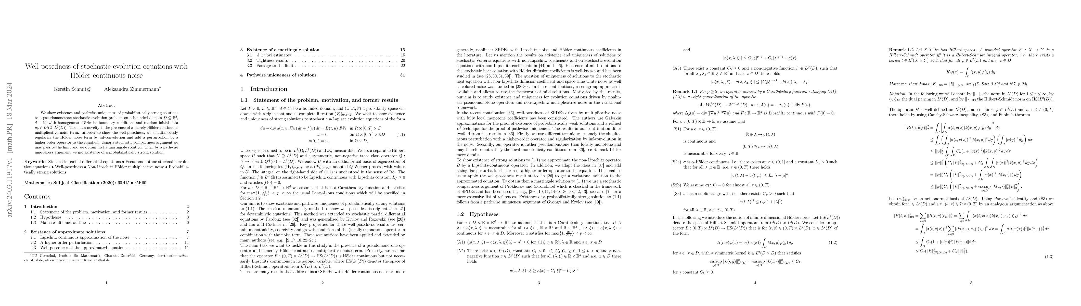Thumbnail for Well-posedness of stochastic evolution equations with H\"older
  continuous noise