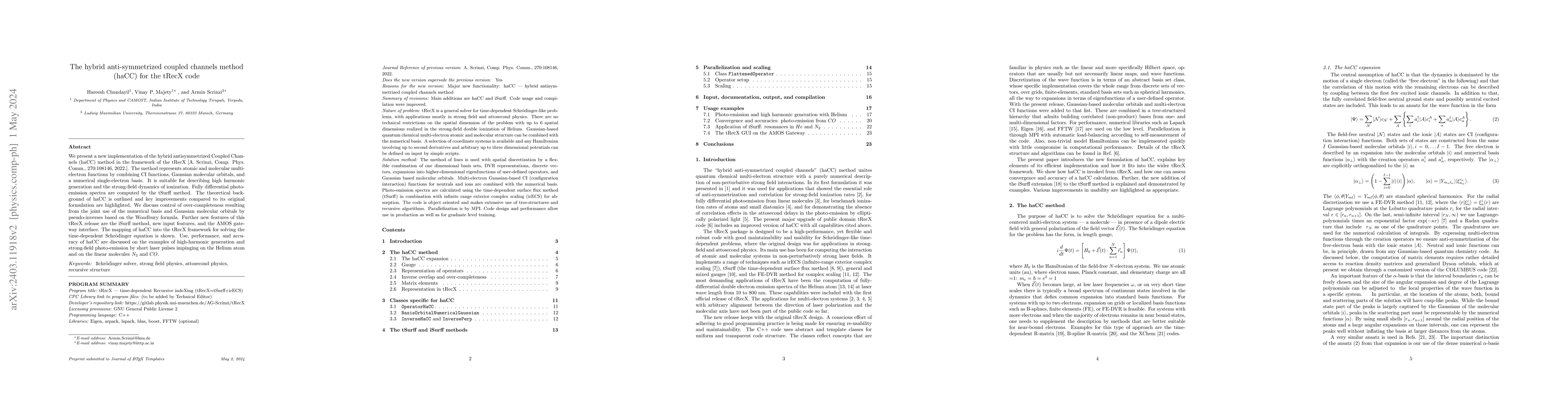 Thumbnail for The hybrid anti-symmetrized coupled channels method (haCC) for the tRecX
  code