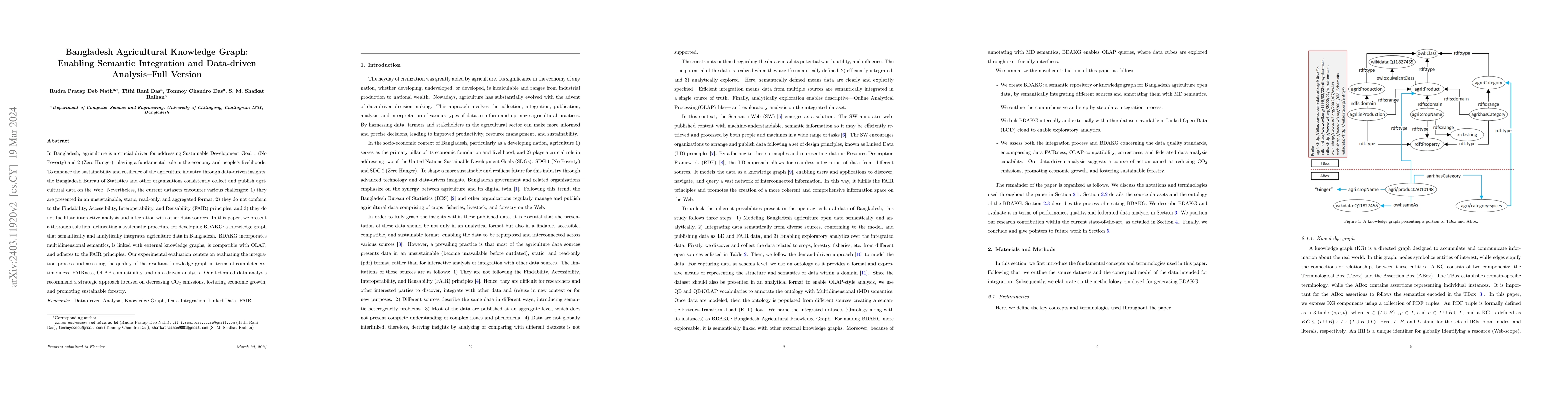 Thumbnail for Bangladesh Agricultural Knowledge Graph: Enabling Semantic Integration
  and Data-driven Analysis--Full Version