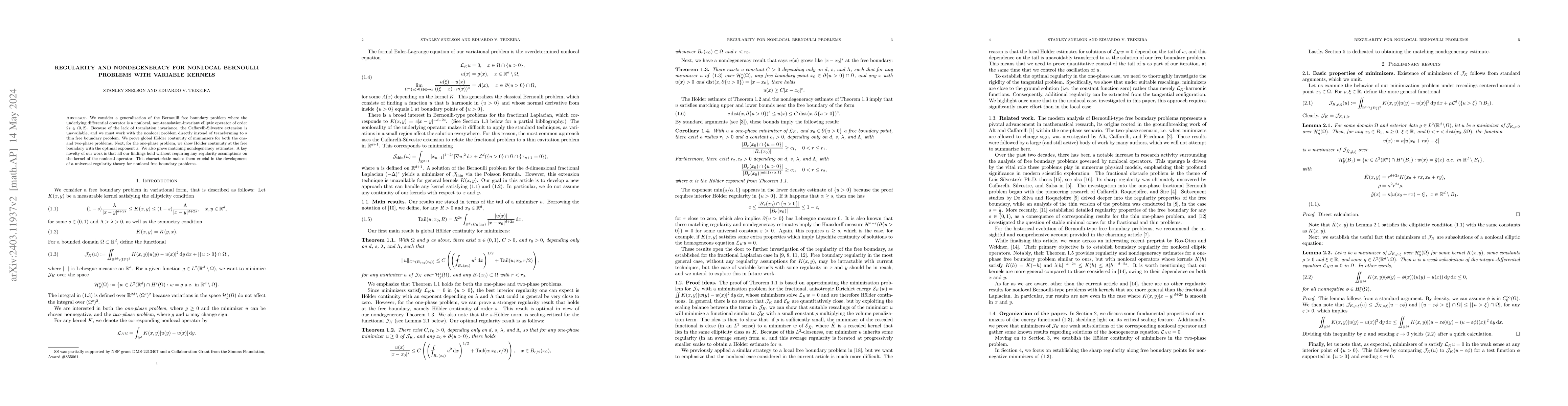 Thumbnail for Regularity and nondegeneracy for nonlocal Bernoulli problems with
  variable kernels
