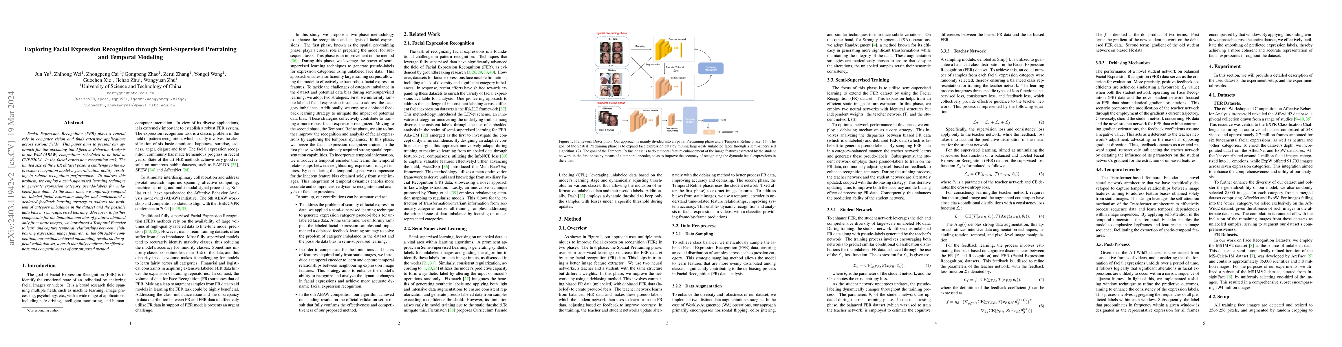 Thumbnail for Exploring Facial Expression Recognition through Semi-Supervised
  Pretraining and Temporal Modeling