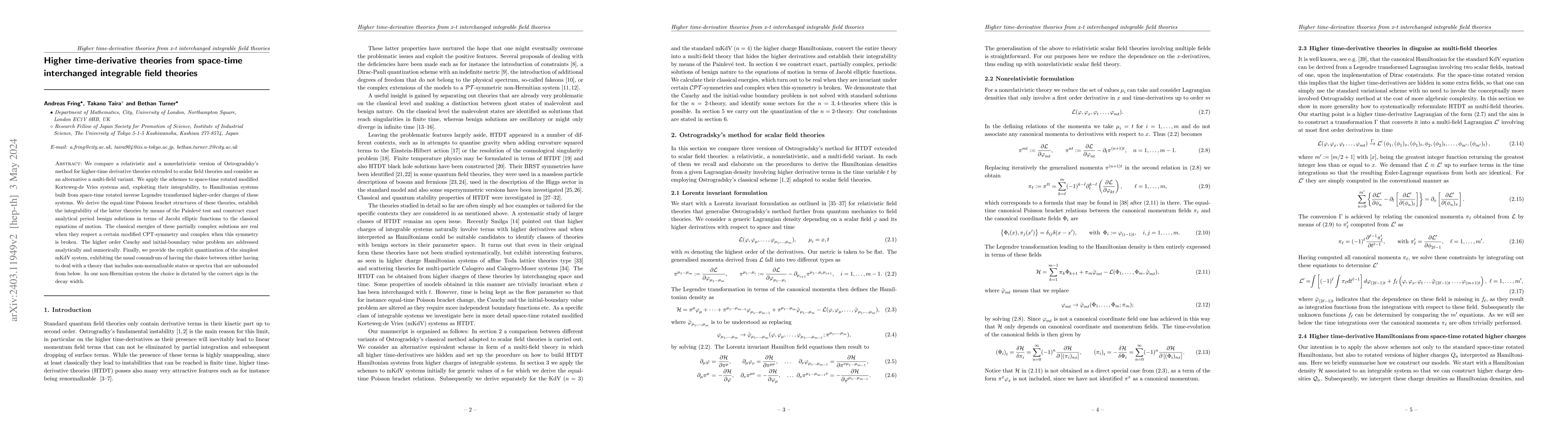 Thumbnail for Higher time-derivative theories from space-time interchanged integrable
  field theories