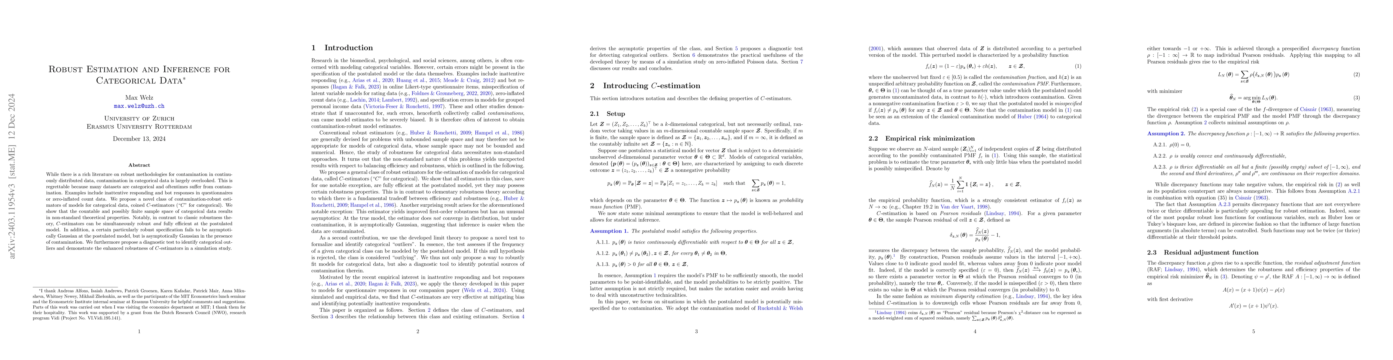 Thumbnail for Robust Estimation and Inference in Categorical Data