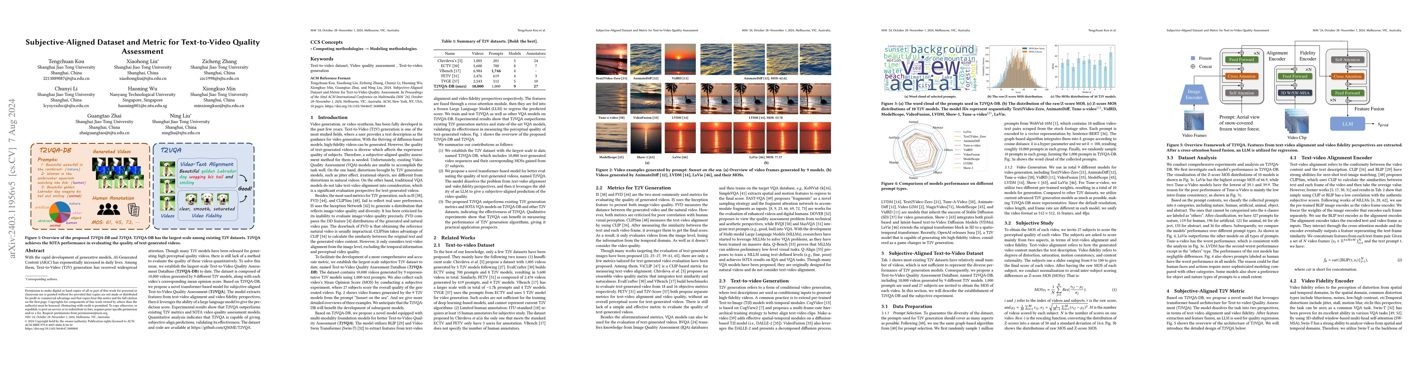 Thumbnail for Subjective-Aligned Dataset and Metric for Text-to-Video Quality
  Assessment