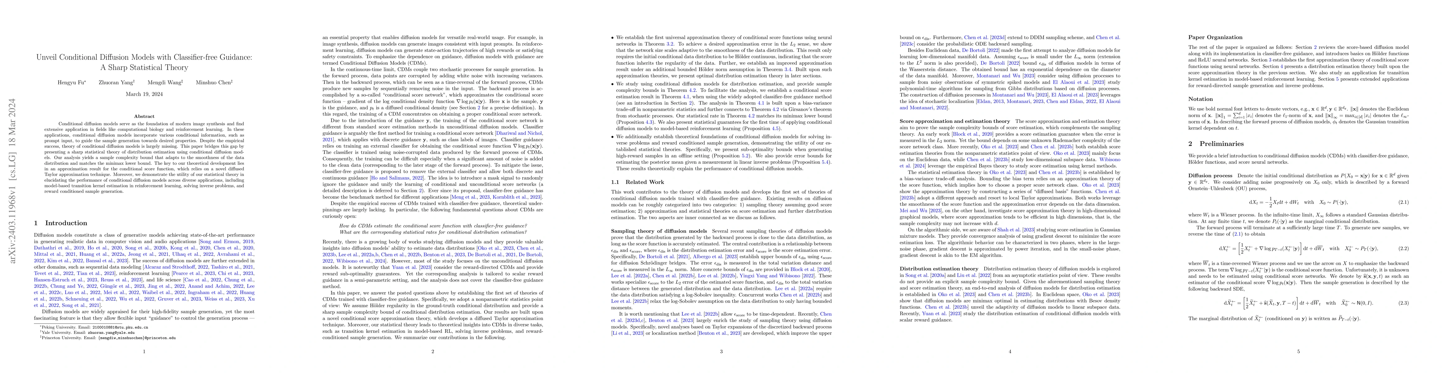 Thumbnail for Unveil Conditional Diffusion Models with Classifier-free Guidance: A
  Sharp Statistical Theory