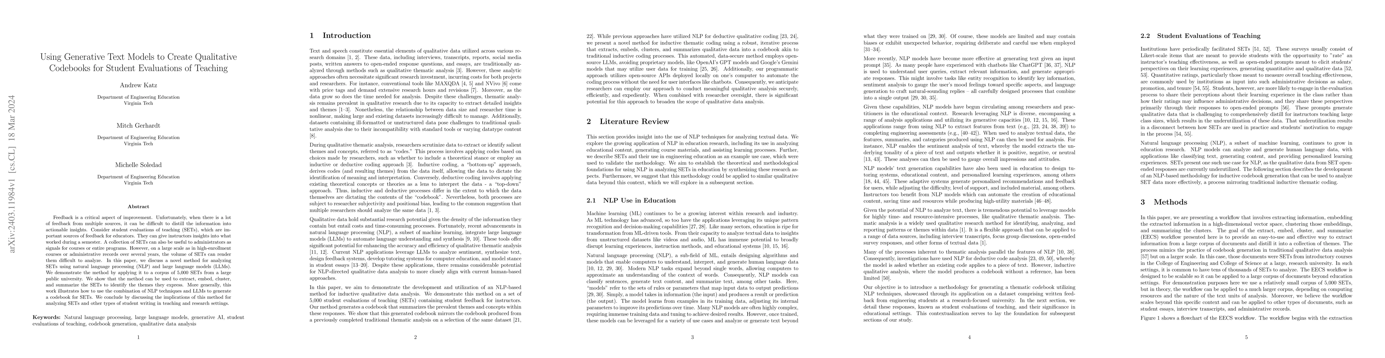Thumbnail for Using Generative Text Models to Create Qualitative Codebooks for Student
  Evaluations of Teaching