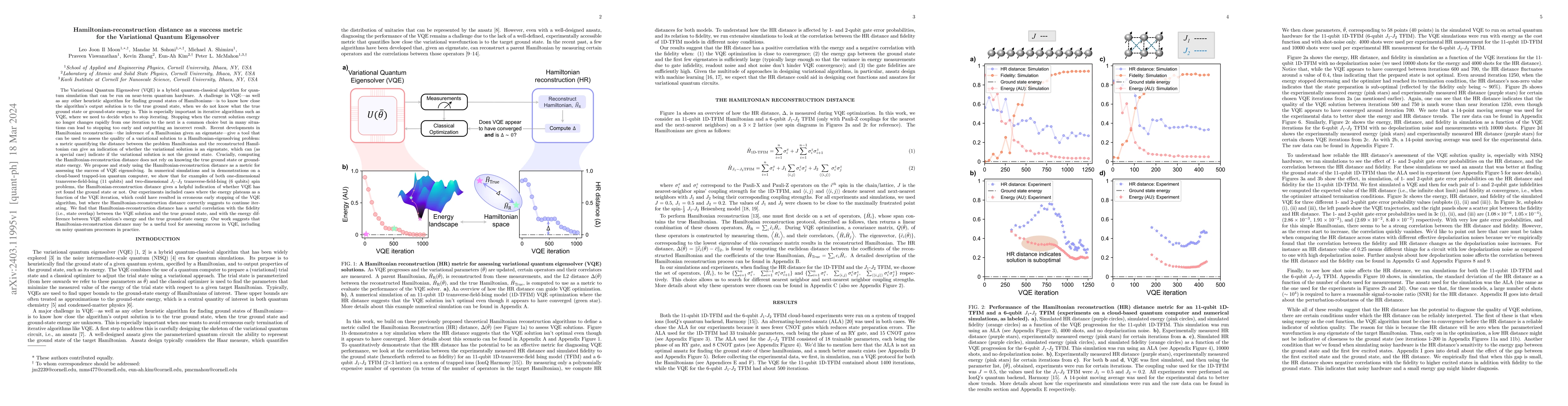 Thumbnail for Hamiltonian-reconstruction distance as a success metric for the
  Variational Quantum Eigensolver