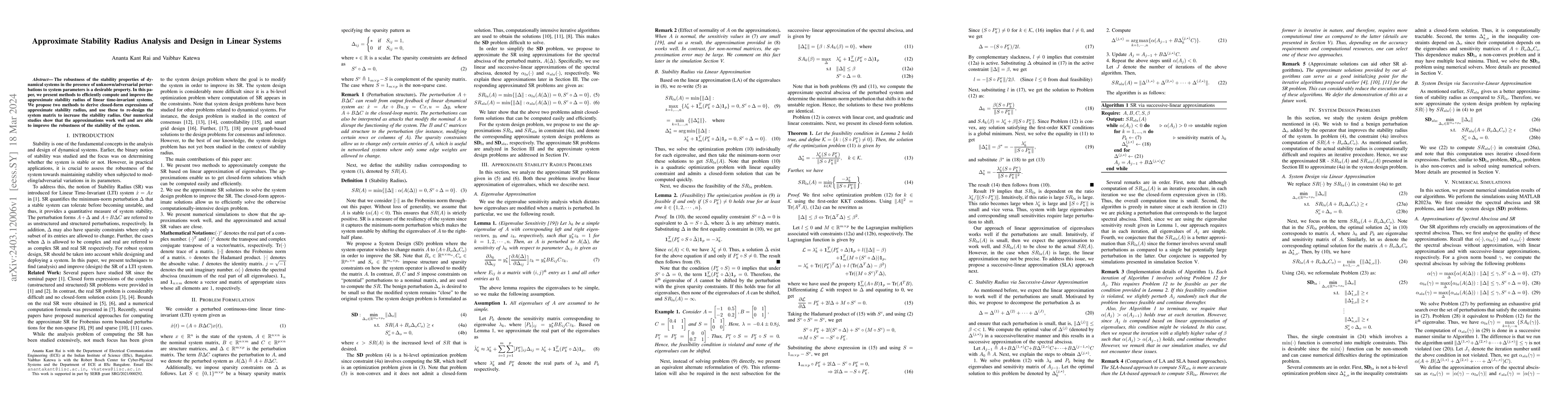 Thumbnail for Approximate Stability Radius Analysis and Design in Linear Systems