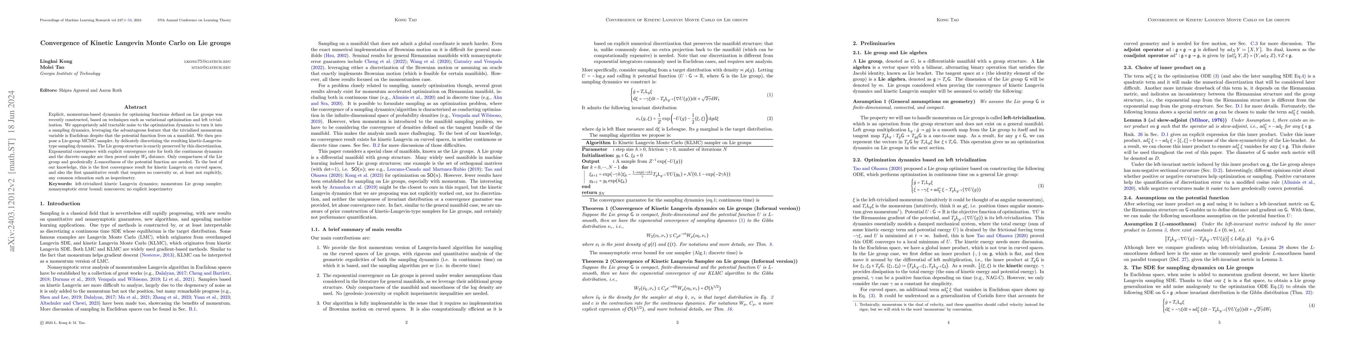 Thumbnail for Convergence of Kinetic Langevin Monte Carlo on Lie groups