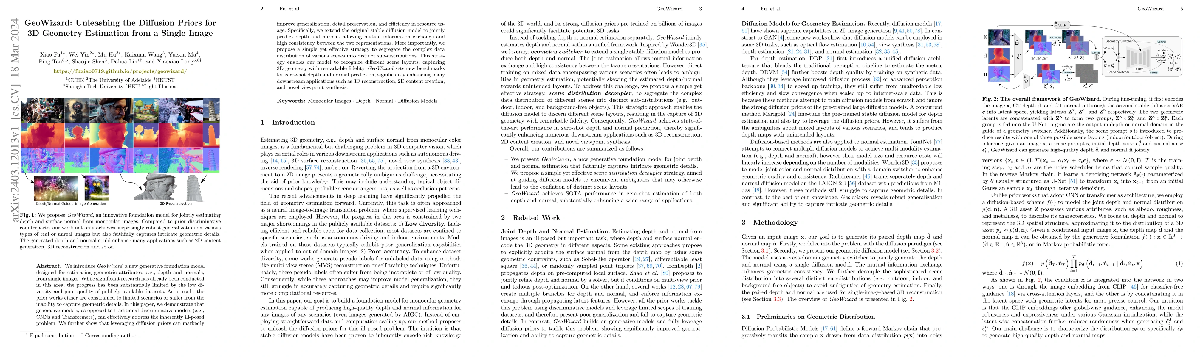 Thumbnail for GeoWizard: Unleashing the Diffusion Priors for 3D Geometry Estimation
  from a Single Image