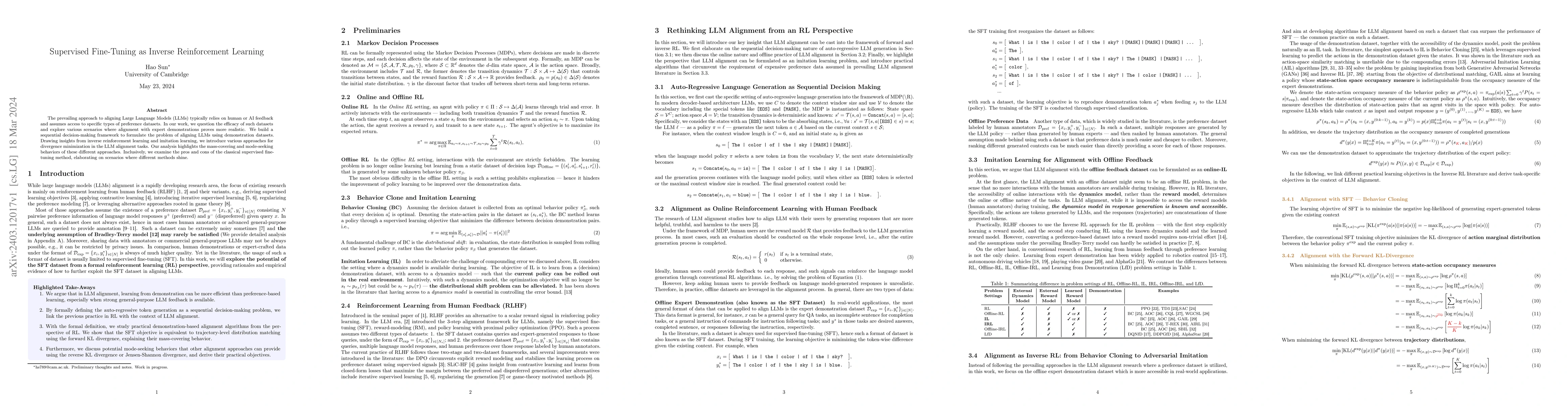 Thumbnail for Supervised Fine-Tuning as Inverse Reinforcement Learning