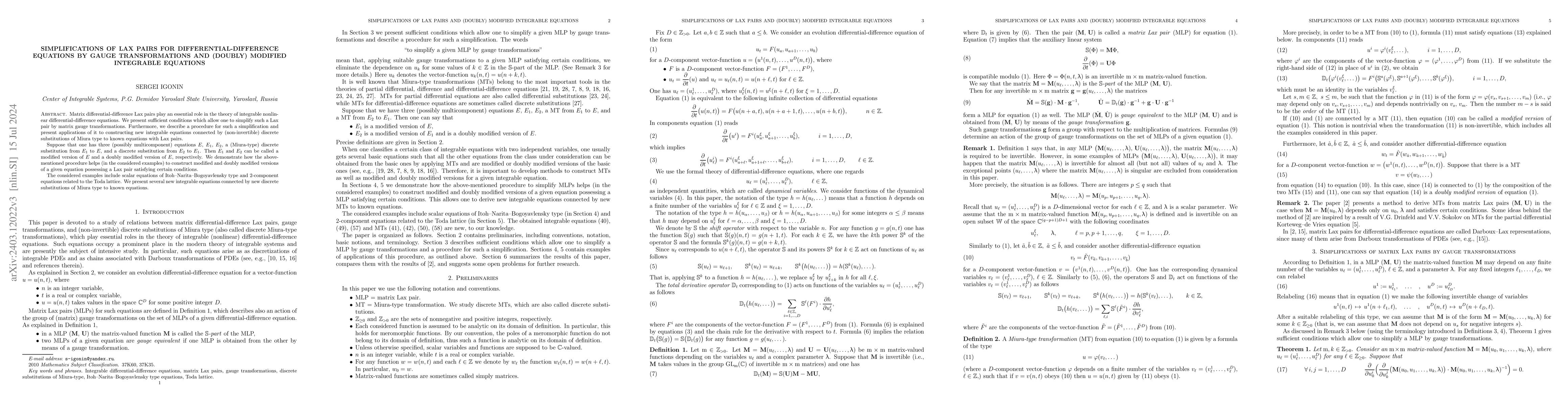 Thumbnail for Simplifications of Lax pairs for differential-difference equations by
  gauge transformations and (doubly) modified integrable equations