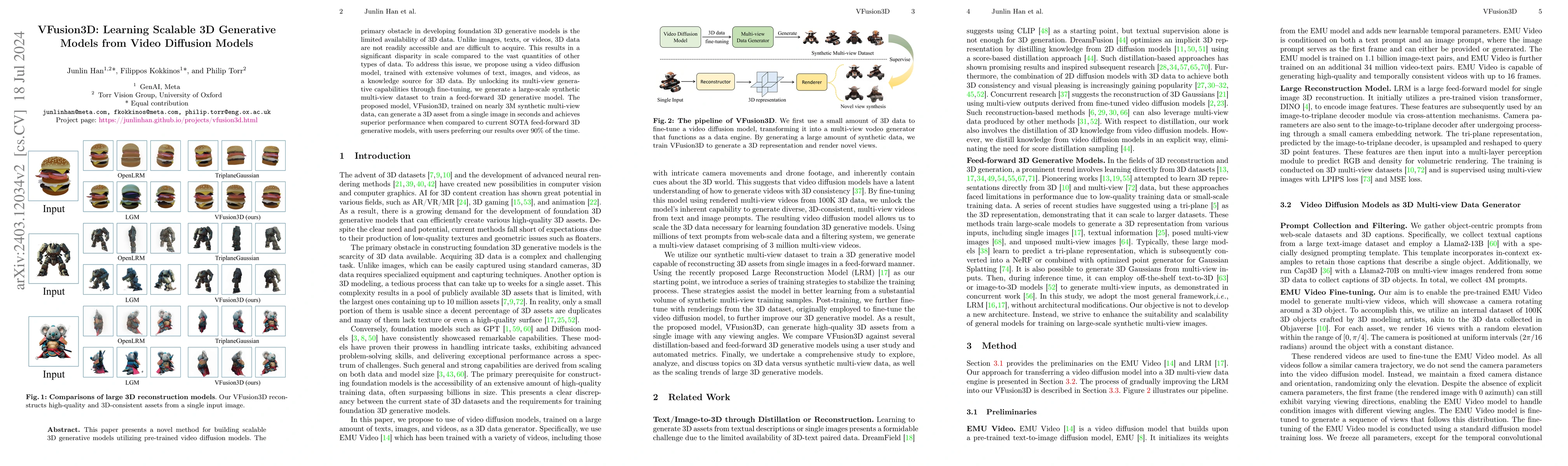 Thumbnail for VFusion3D: Learning Scalable 3D Generative Models from Video Diffusion
  Models