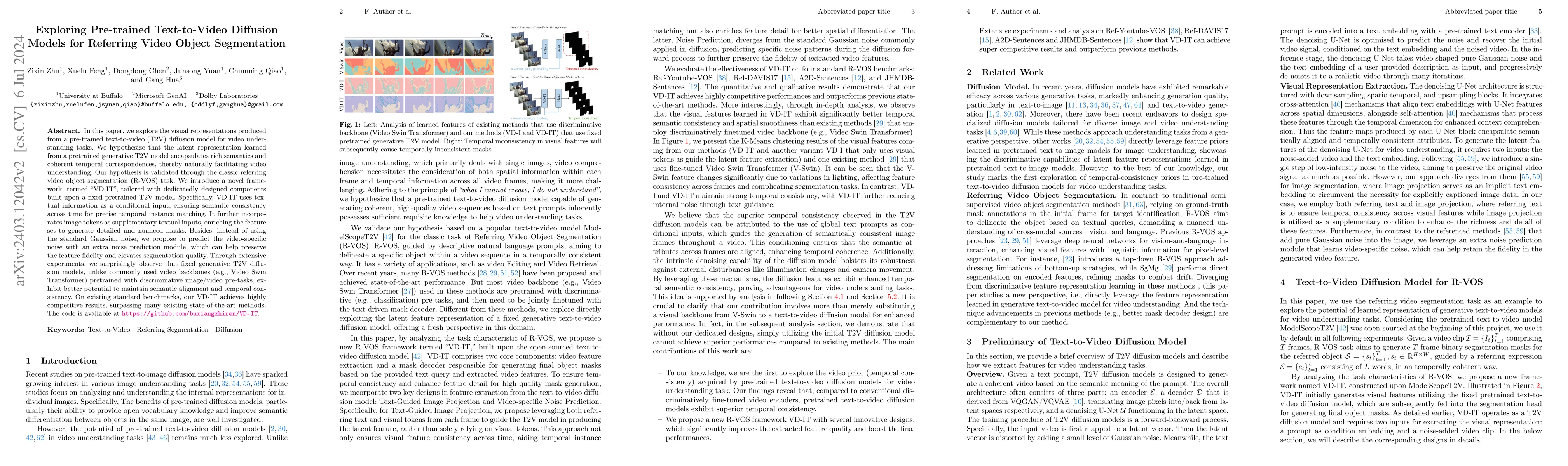 Thumbnail for Exploring Pre-trained Text-to-Video Diffusion Models for Referring Video
  Object Segmentation