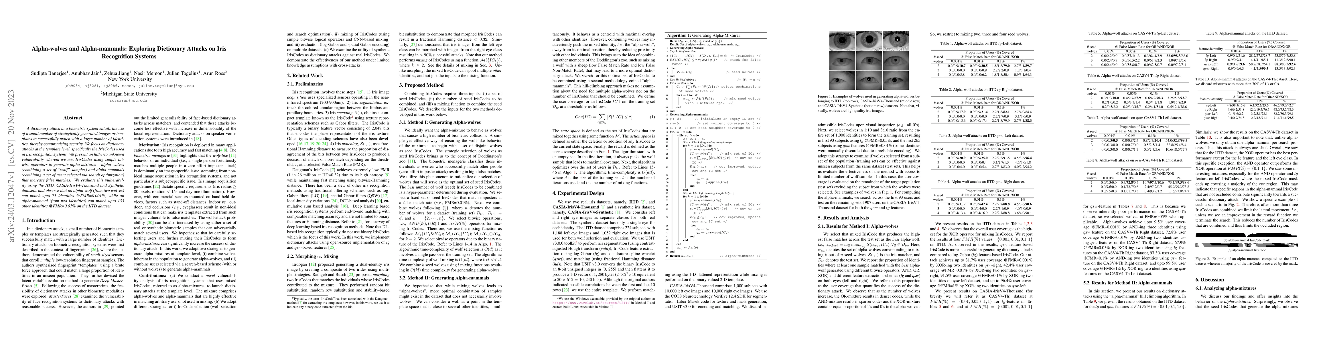 Thumbnail for Alpha-wolves and Alpha-mammals: Exploring Dictionary Attacks on Iris
  Recognition Systems