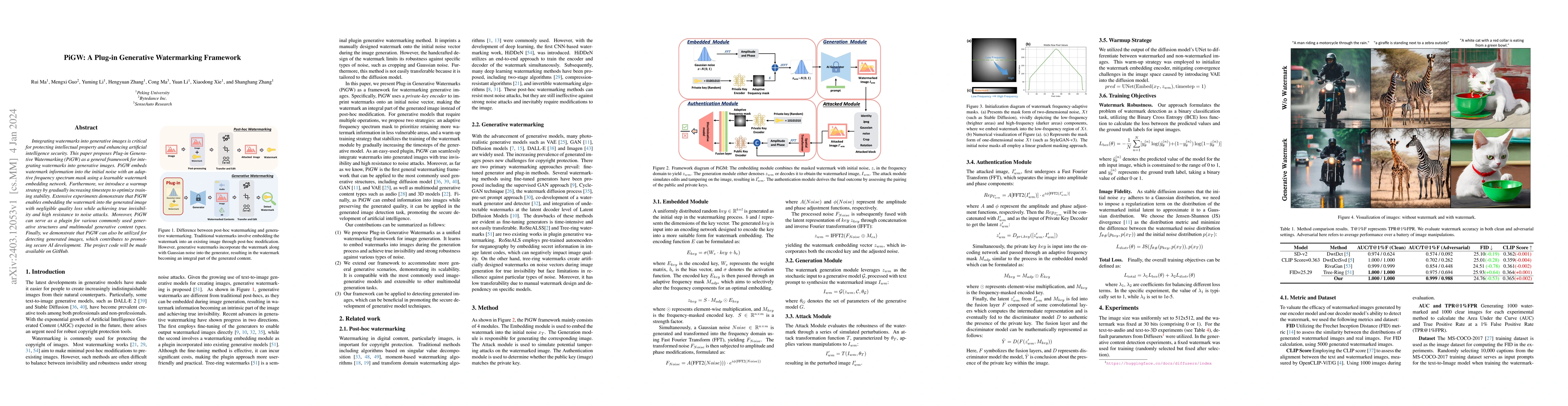 Thumbnail for PiGW: A Plug-in Generative Watermarking Framework