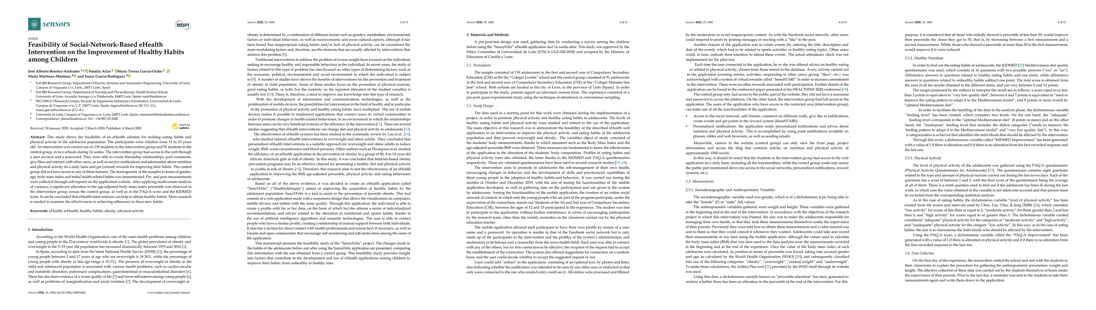 Thumbnail for Feasibility of Social-Network-Based eHealth Intervention on the
  Improvement of Healthy Habits among Children