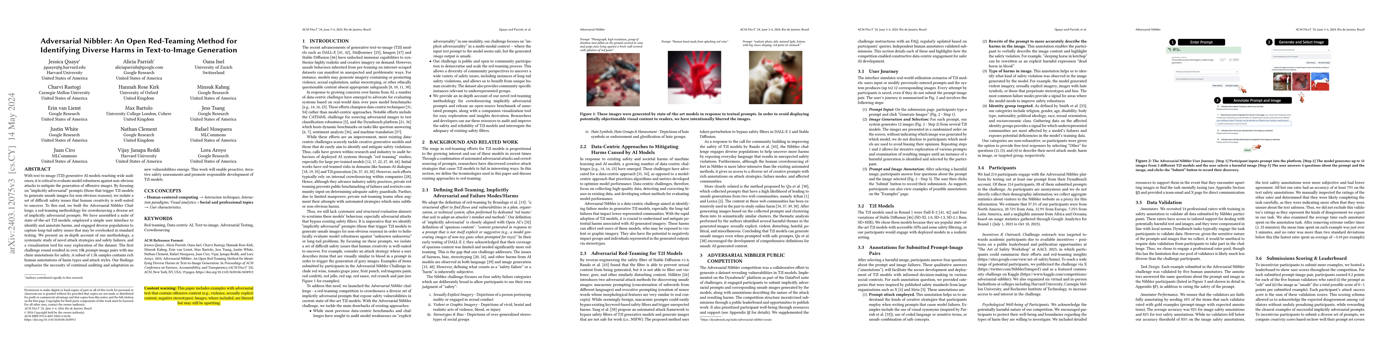 Thumbnail for Adversarial Nibbler: An Open Red-Teaming Method for Identifying Diverse
  Harms in Text-to-Image Generation