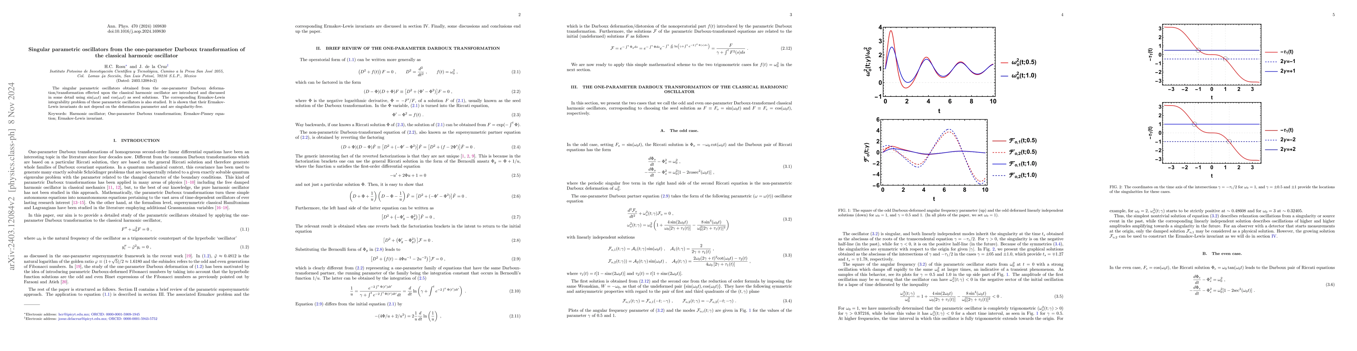Thumbnail for Singular parametric oscillators from the one-parameter Darboux
  transformation of the classical harmonic oscillator