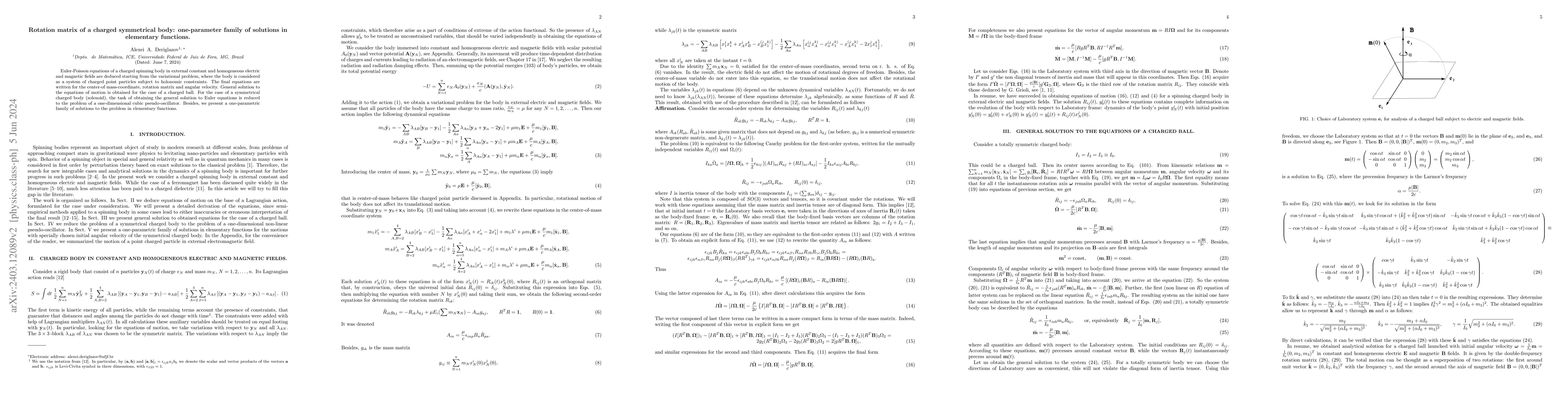 Thumbnail for Rotation matrix of a charged symmetrical body: one-parameter family of
  solutions in elementary functions
