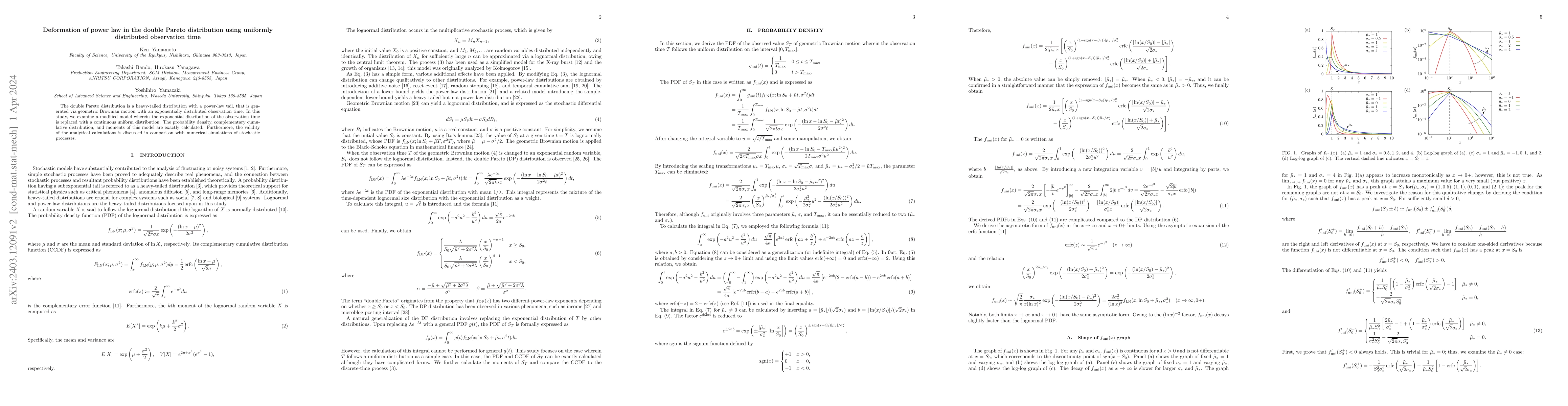 Thumbnail for Deformation of power law in the double Pareto distribution using
  uniformly distributed observation time
