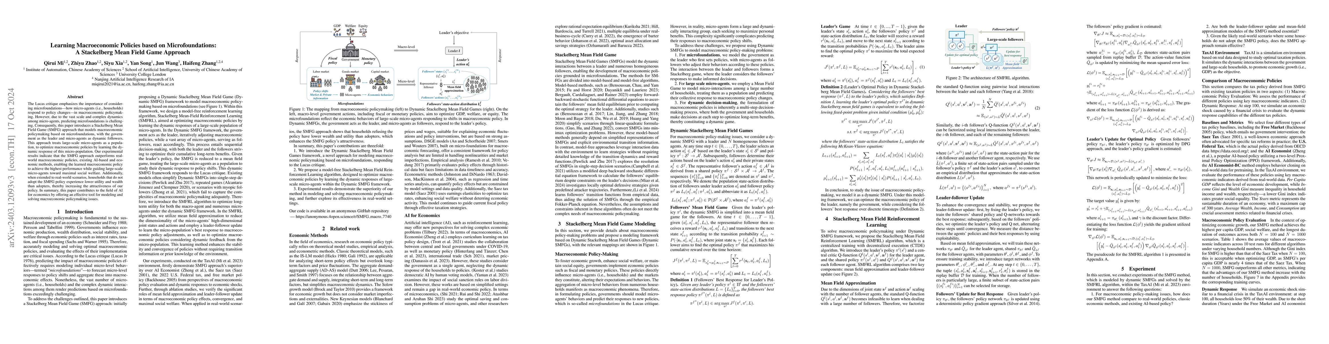 Thumbnail for Learning Macroeconomic Policies based on Microfoundations: A Dynamic
  Stackelberg Mean Field Game Approach