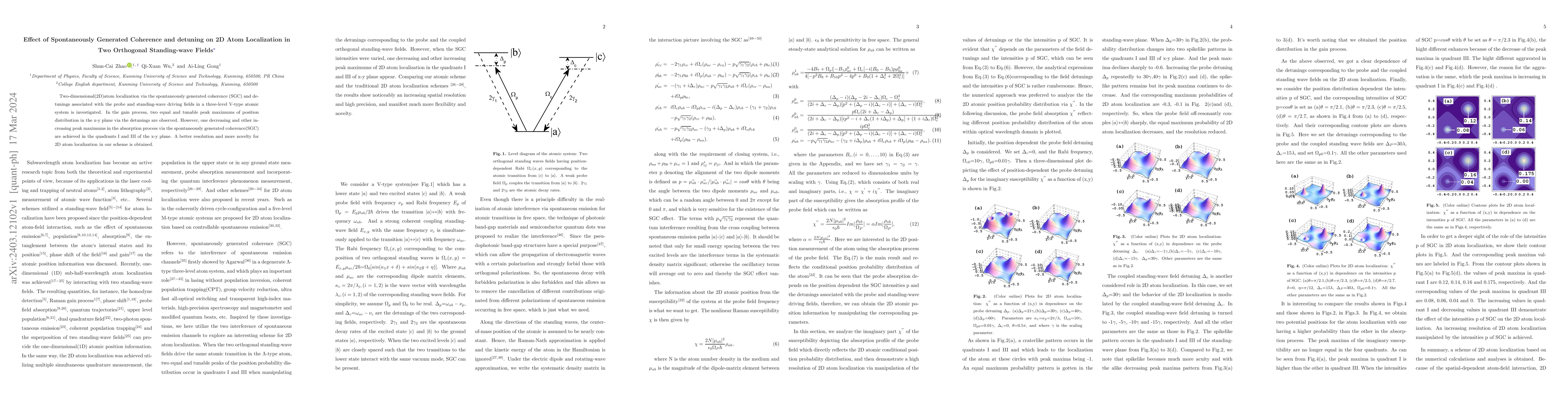 Thumbnail for Effect of Spontaneously Generated Coherence and Detuning on 2D Atom
  Localization in Two Orthogonal Standing-Wave Fields