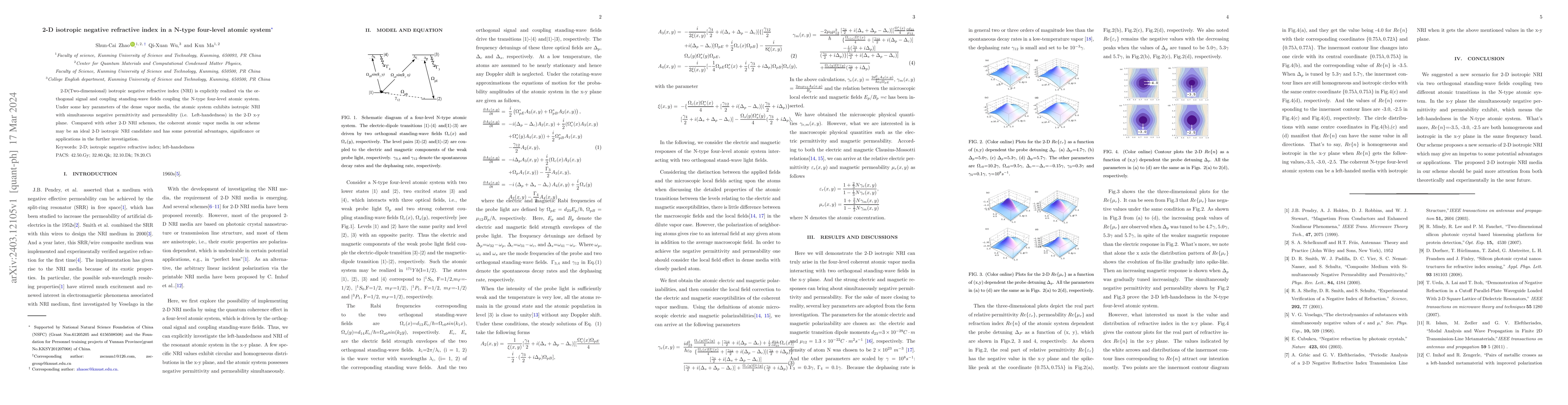 Thumbnail for 2-D isotropic negative refractive index in a N-type four-level atomic
  system