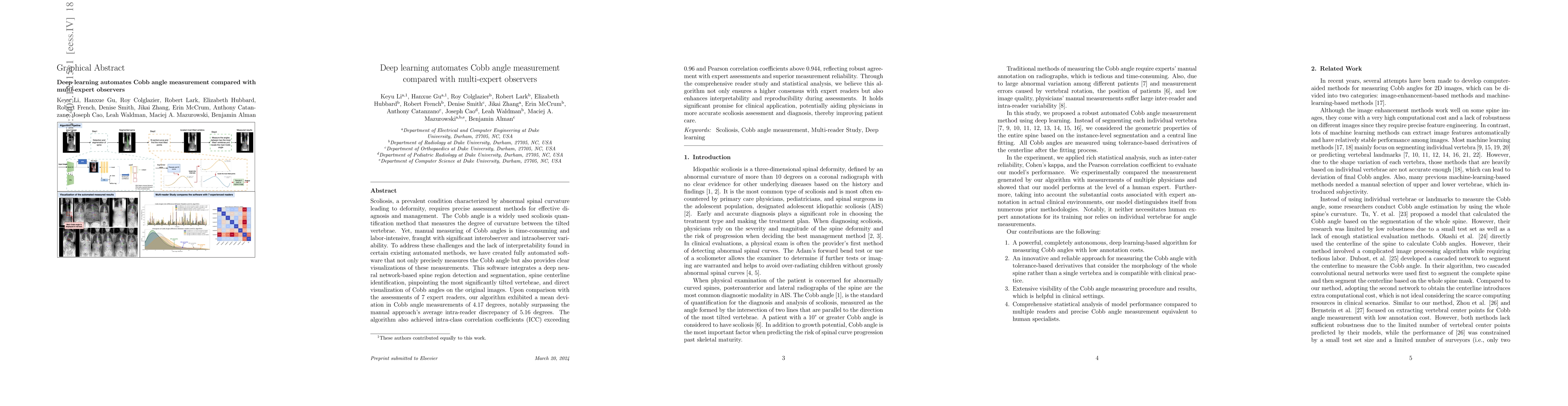 Thumbnail for Deep learning automates Cobb angle measurement compared with
  multi-expert observers