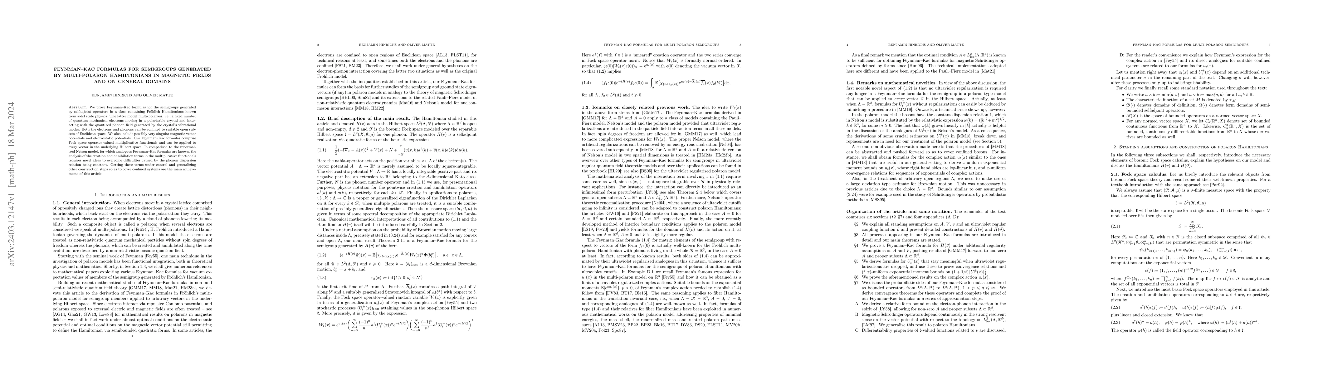 Thumbnail for Feynman-Kac formulas for semigroups generated by multi-polaron
  Hamiltonians in magnetic fields and on general domains