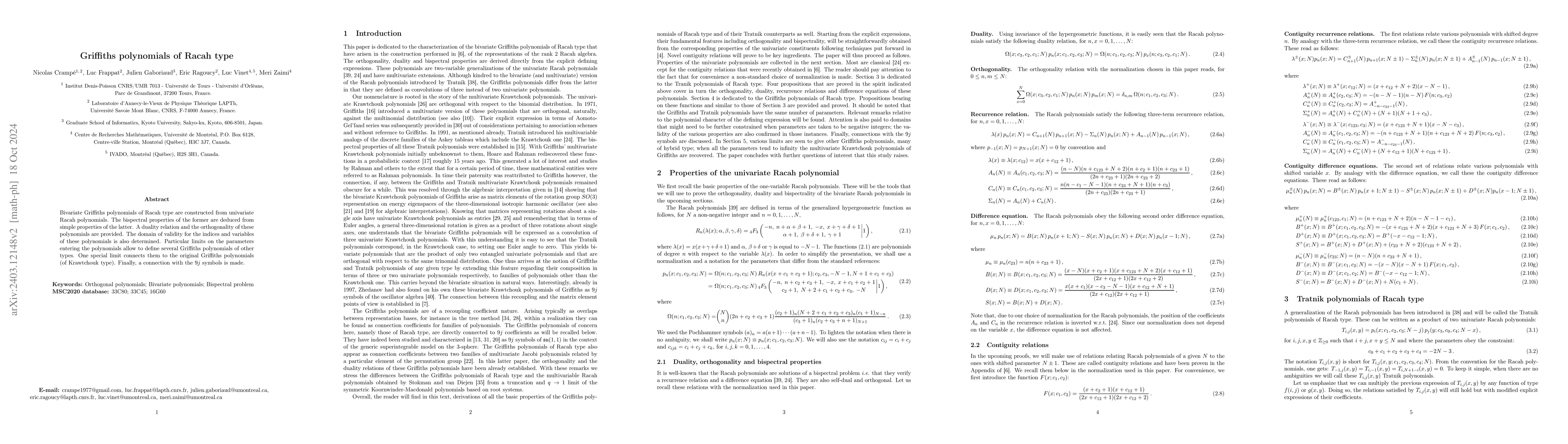 Thumbnail for Griffiths polynomials of Racah type