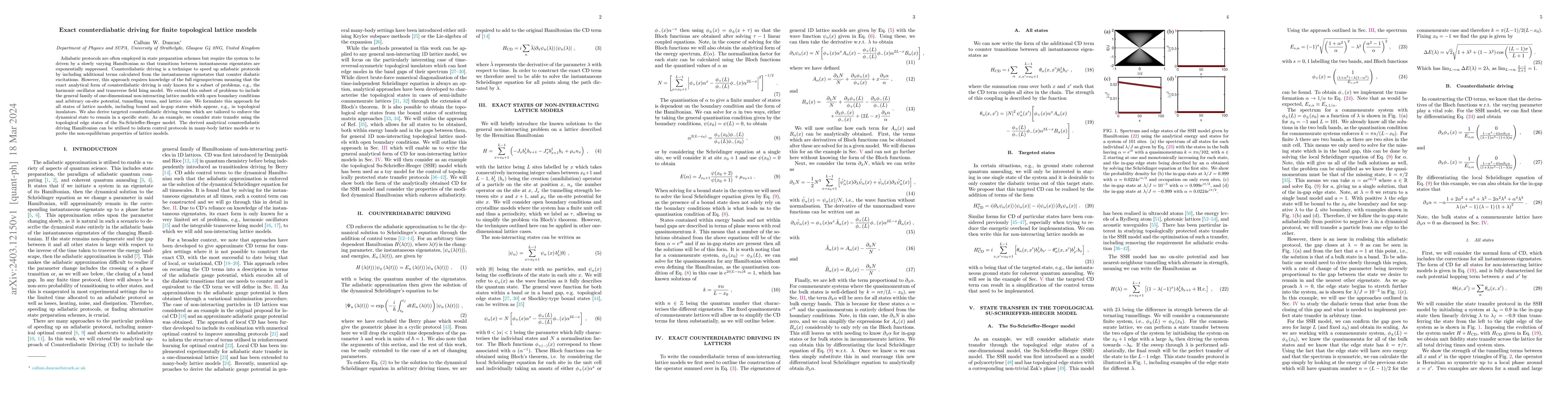Thumbnail for Exact counterdiabatic driving for finite topological lattice models