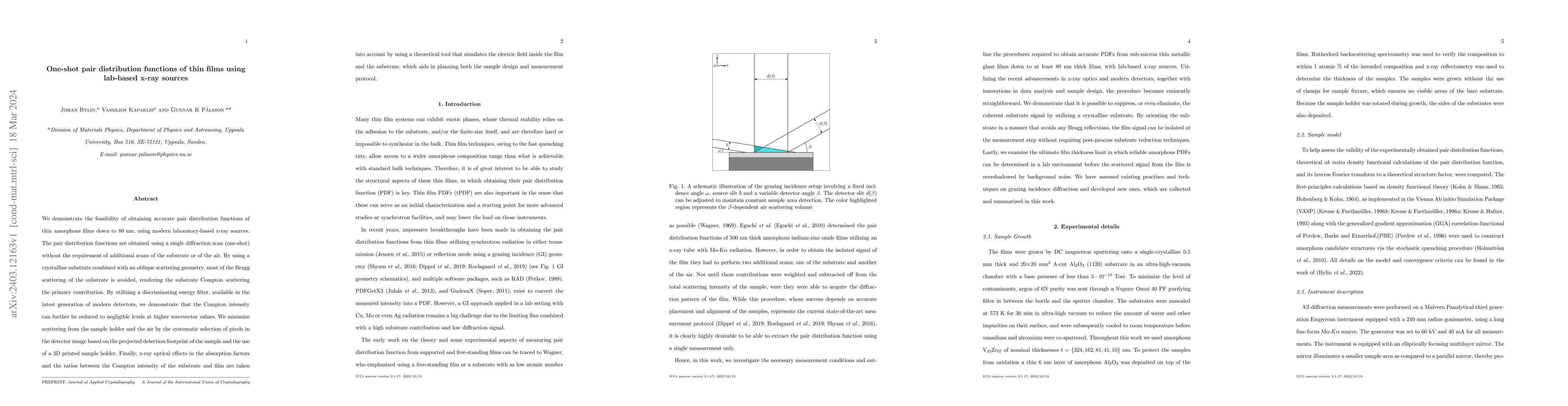 Thumbnail for One-shot pair distribution functions of thin films using lab-based x-ray
  sources