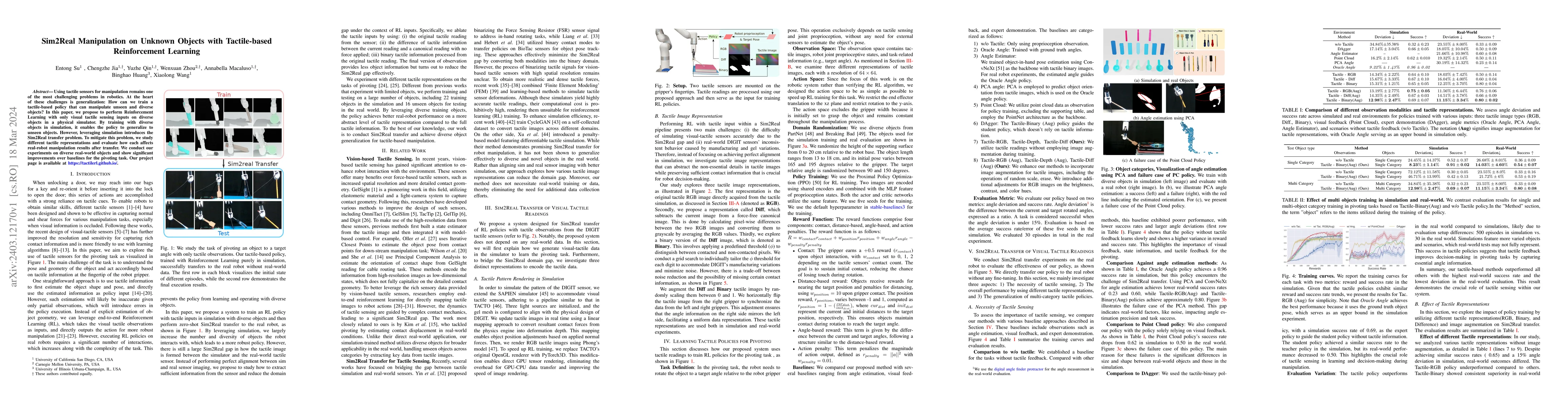 Thumbnail for Sim2Real Manipulation on Unknown Objects with Tactile-based
  Reinforcement Learning