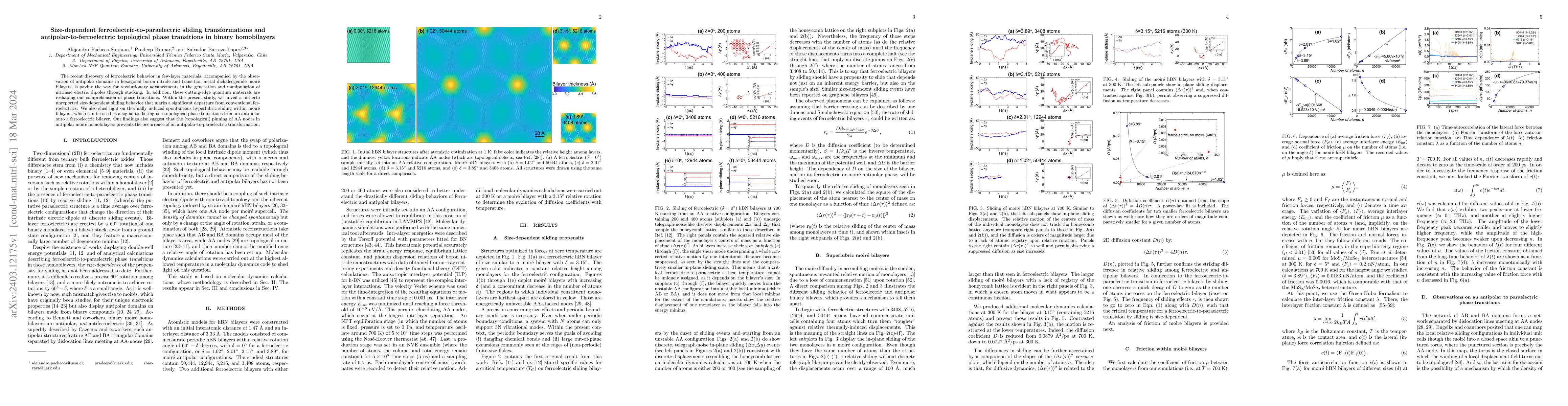 Thumbnail for Size-dependent ferroelectric-to-paraelectric sliding transformations and
  antipolar-to-ferroelectric topological phase transitions in binary
  homobilayers