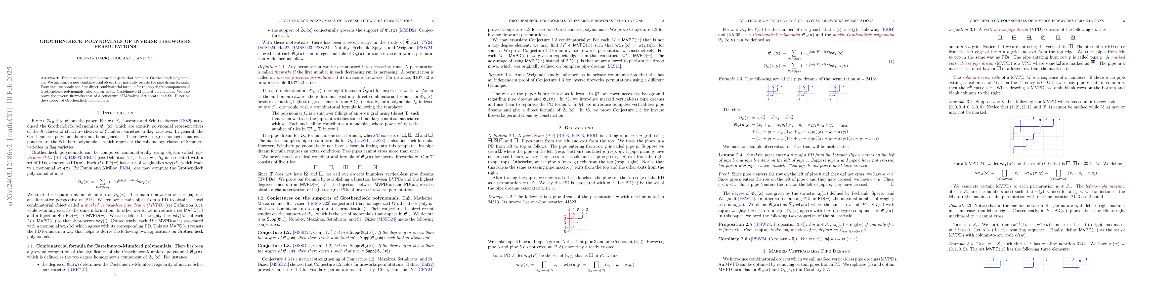 Thumbnail for Grothendieck polynomials of inverse fireworks permutations