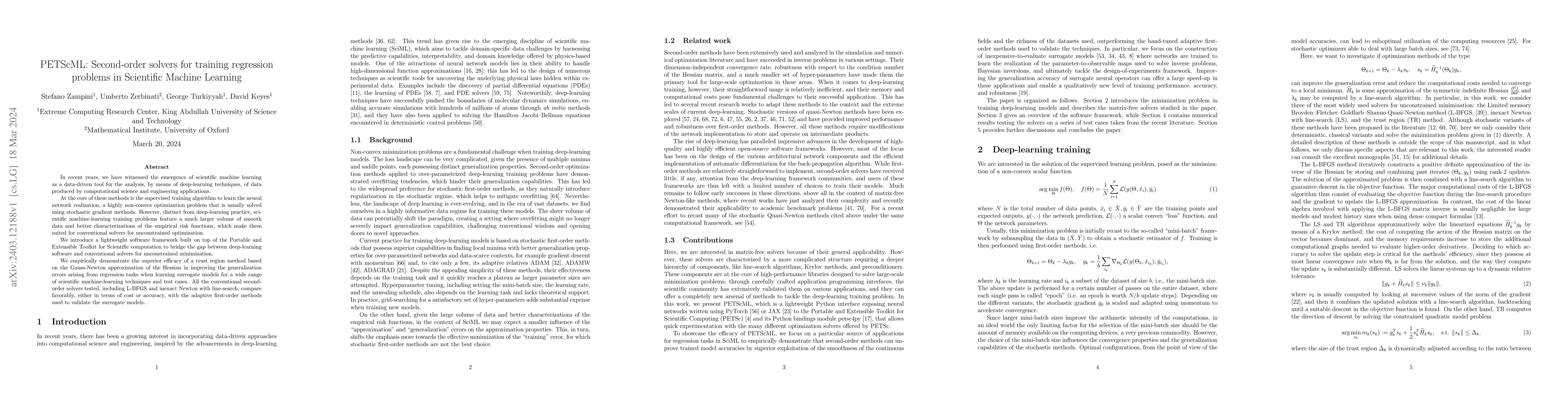 Thumbnail for PETScML: Second-order solvers for training regression problems in
  Scientific Machine Learning