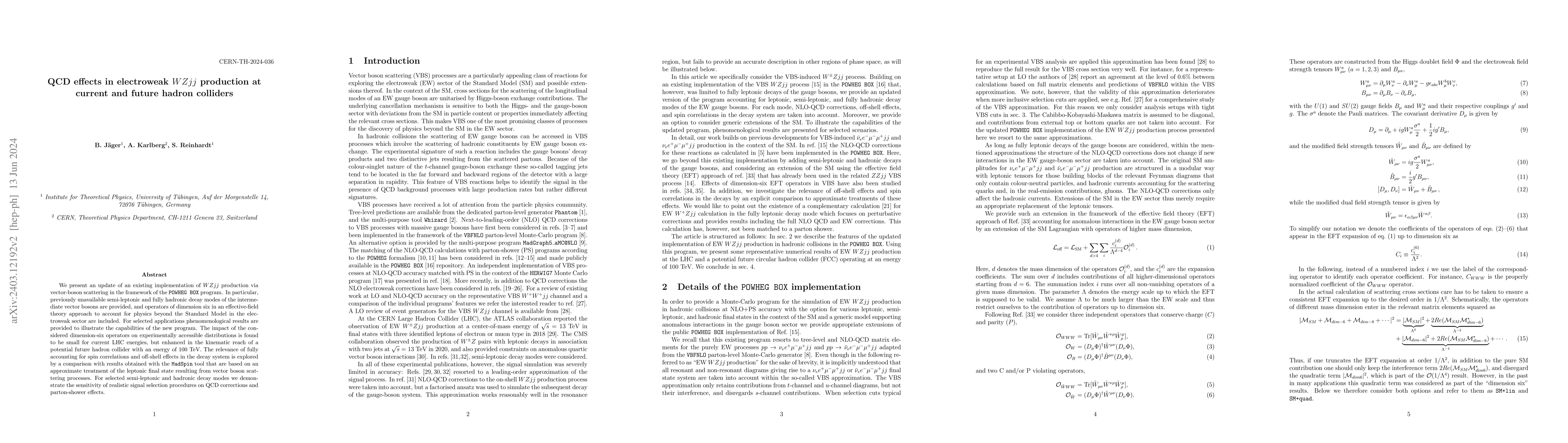 Thumbnail for QCD effects in electroweak $WZjj$ production at current and future
  hadron colliders