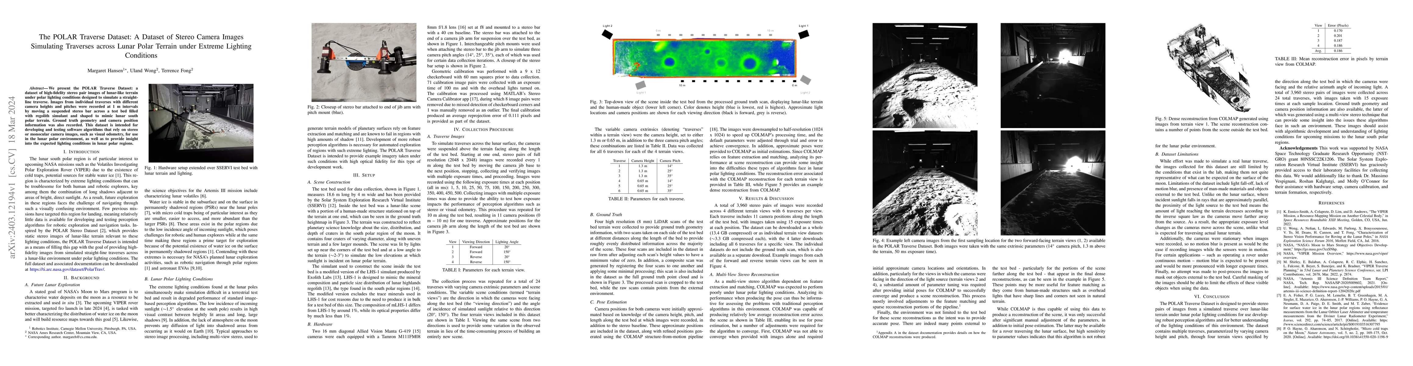 Thumbnail for The POLAR Traverse Dataset: A Dataset of Stereo Camera Images Simulating
  Traverses across Lunar Polar Terrain under Extreme Lighting Conditions