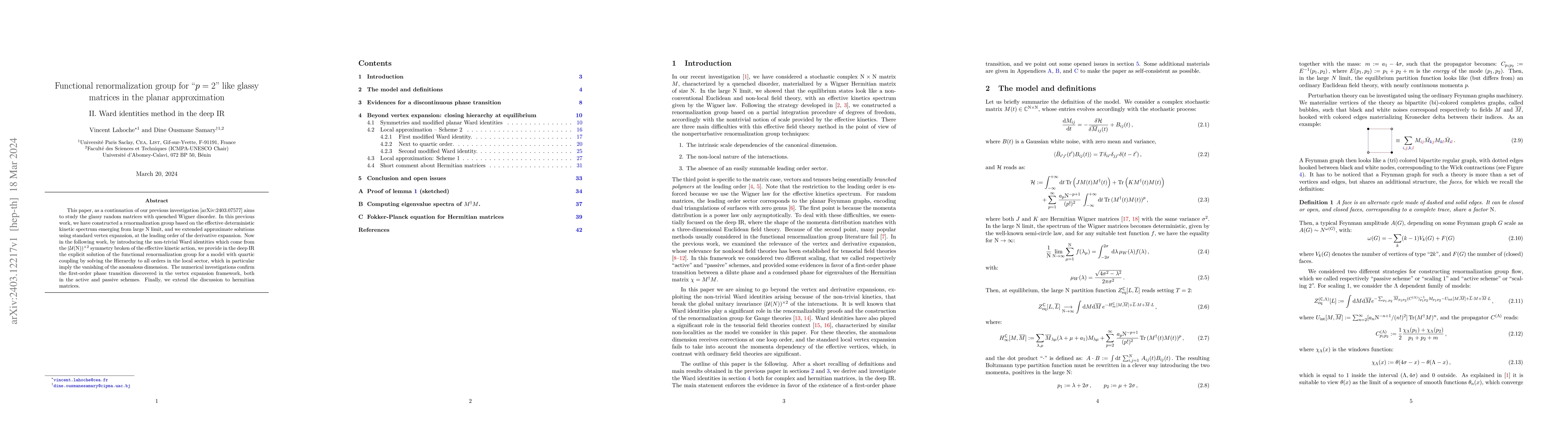 Thumbnail for Functional renormalization group for $p=2$ like glassy matrices in the
  planar approximation: II. Ward identities method in the deep IR