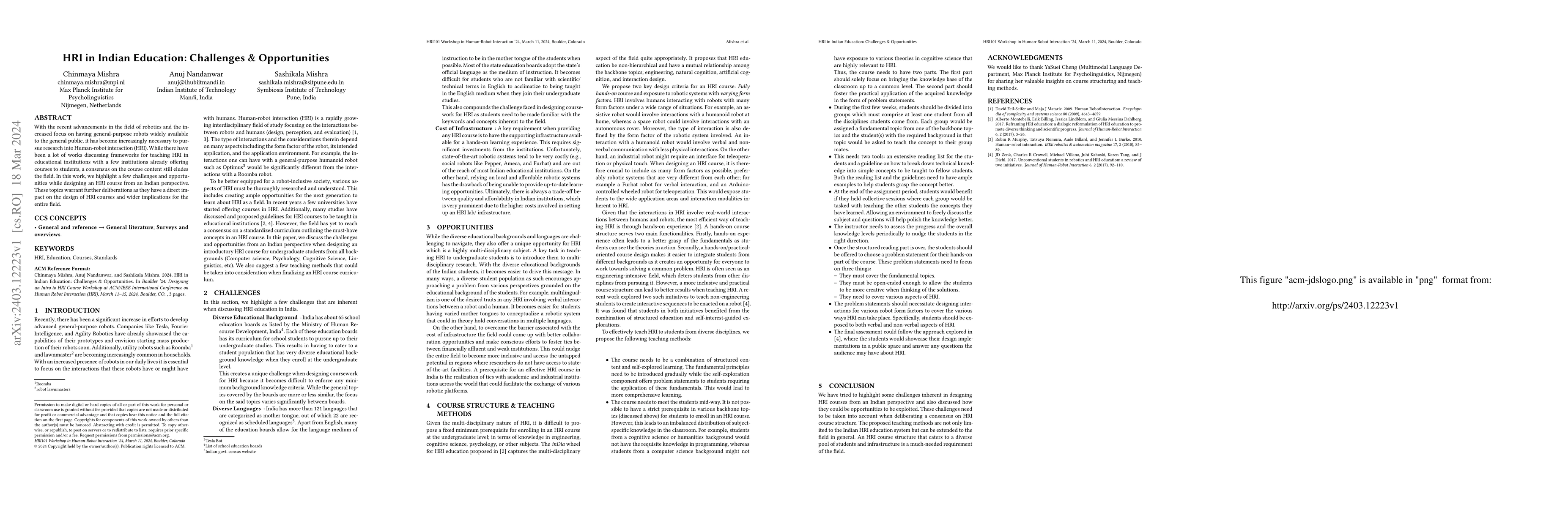 Thumbnail for HRI in Indian Education: Challenges Opportunities