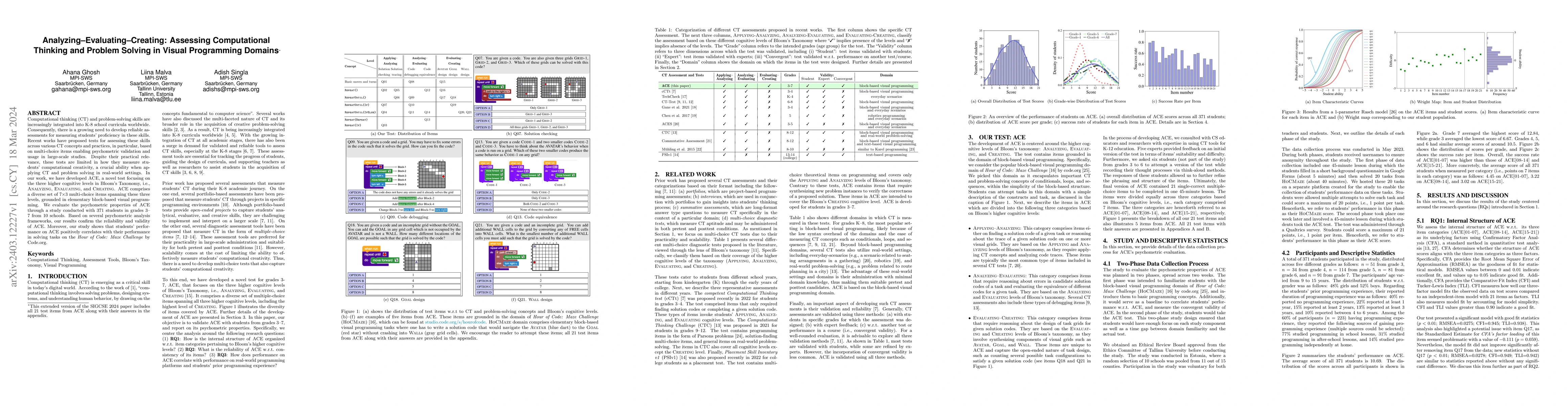 Thumbnail for Analyzing-Evaluating-Creating: Assessing Computational Thinking and
  Problem Solving in Visual Programming Domains