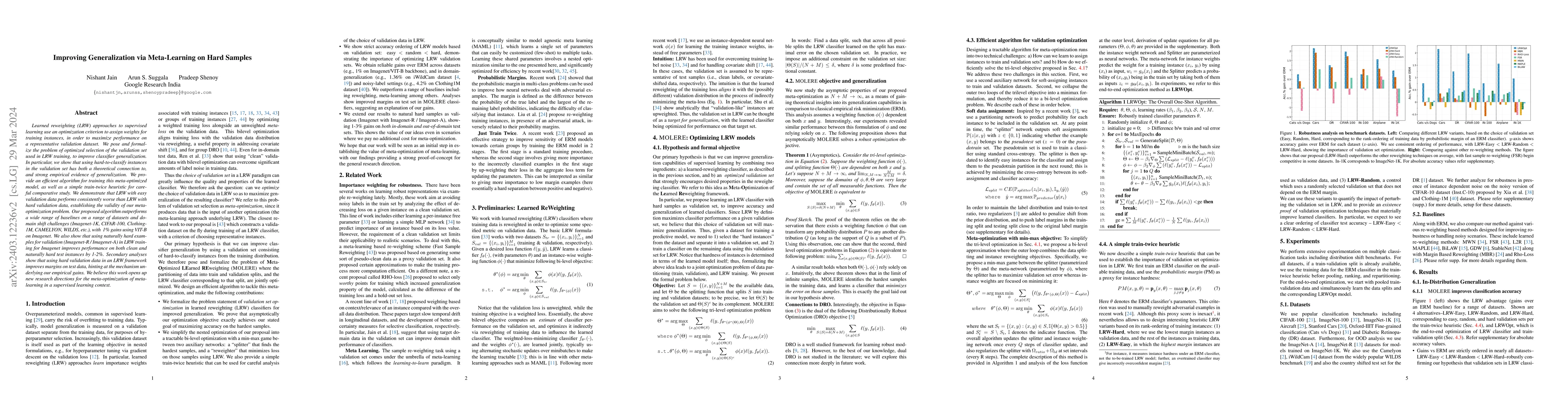 Thumbnail for Improving Generalization via Meta-Learning on Hard Samples