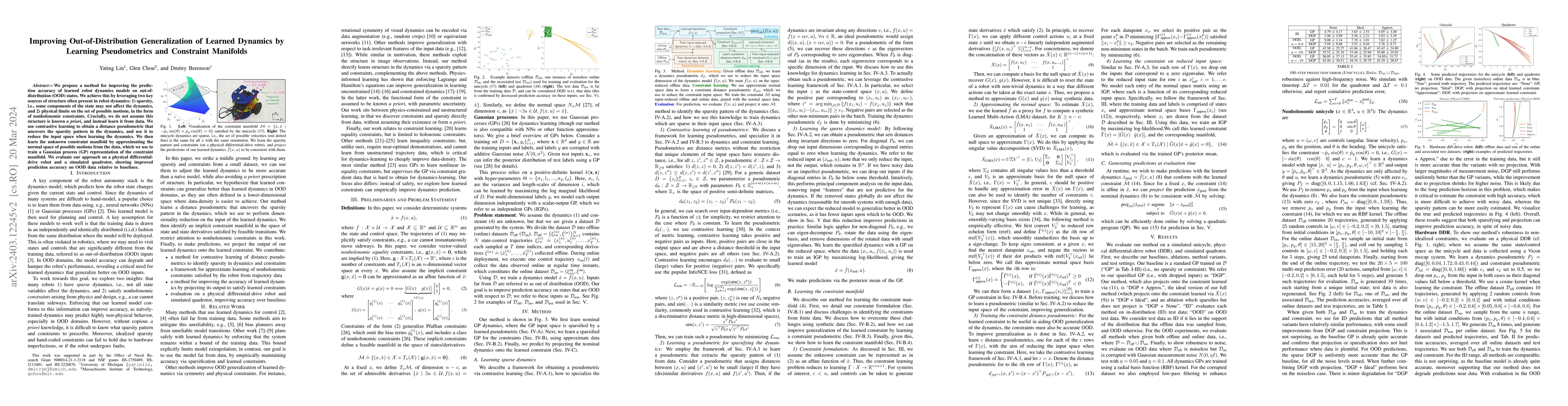Thumbnail for Improving Out-of-Distribution Generalization of Learned Dynamics by
  Learning Pseudometrics and Constraint Manifolds