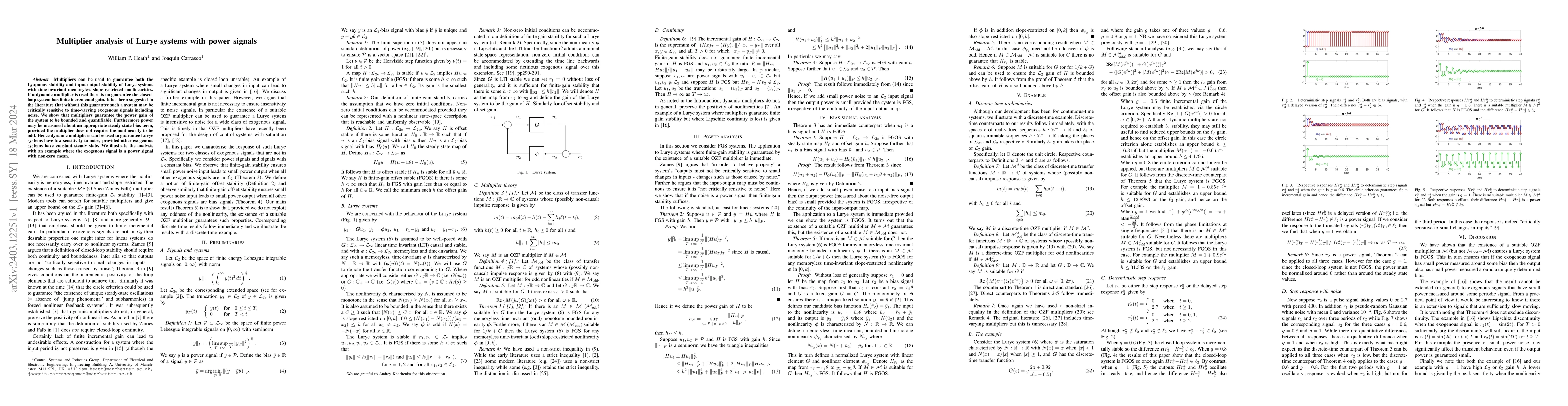 Thumbnail for Multiplier analysis of Lurye systems with power signals