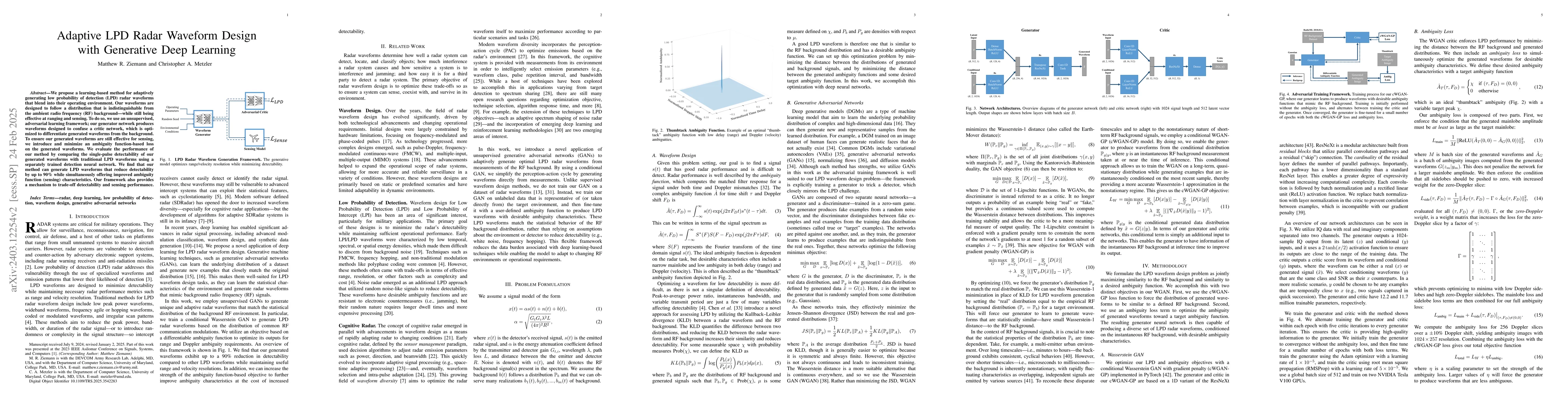 Thumbnail for Adaptive LPD Radar Waveform Design with Generative Deep Learning
