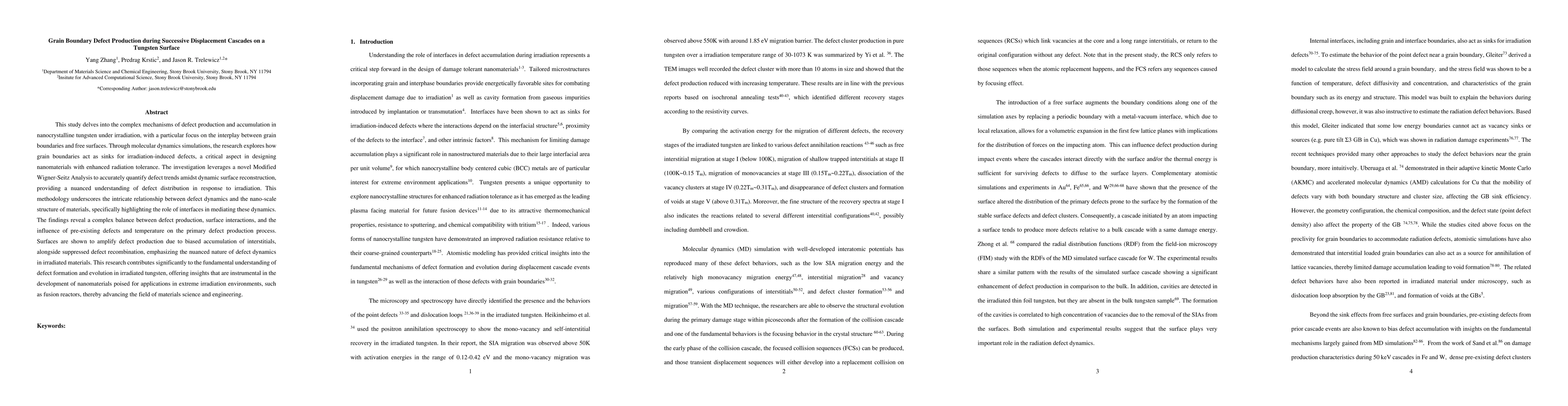 Thumbnail for Grain Boundary Defect Production during Successive Displacement Cascades
  on a Tungsten Surface