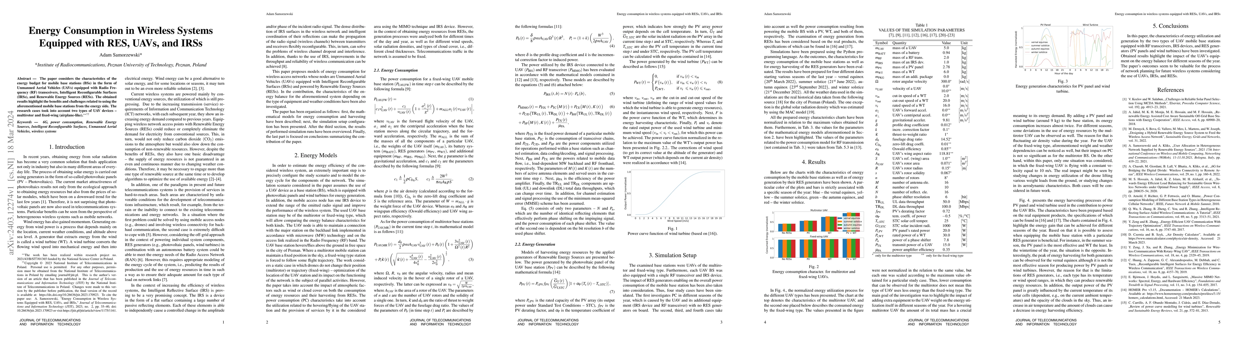 Thumbnail for Energy Consumption in Wireless Systems Equipped with RES, UAVs, and IRSs