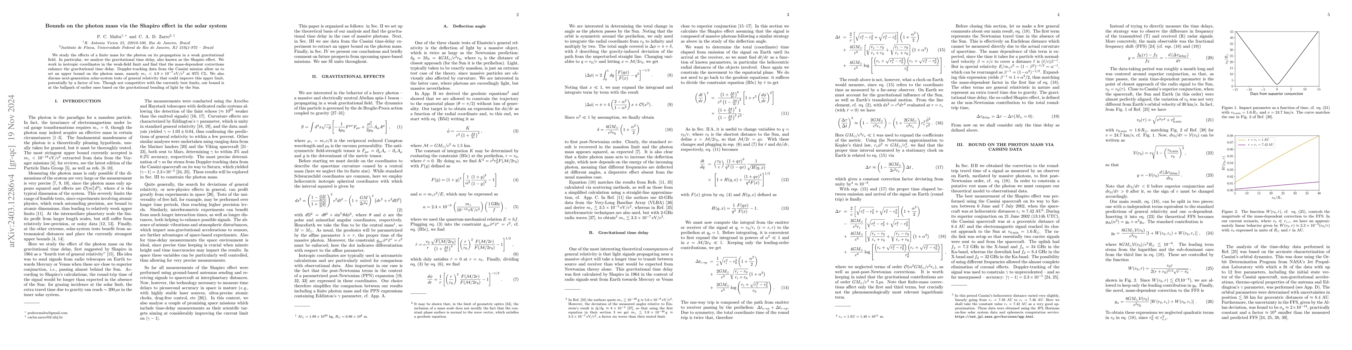 Thumbnail for Bounds on the photon mass via the Shapiro effect in the solar system